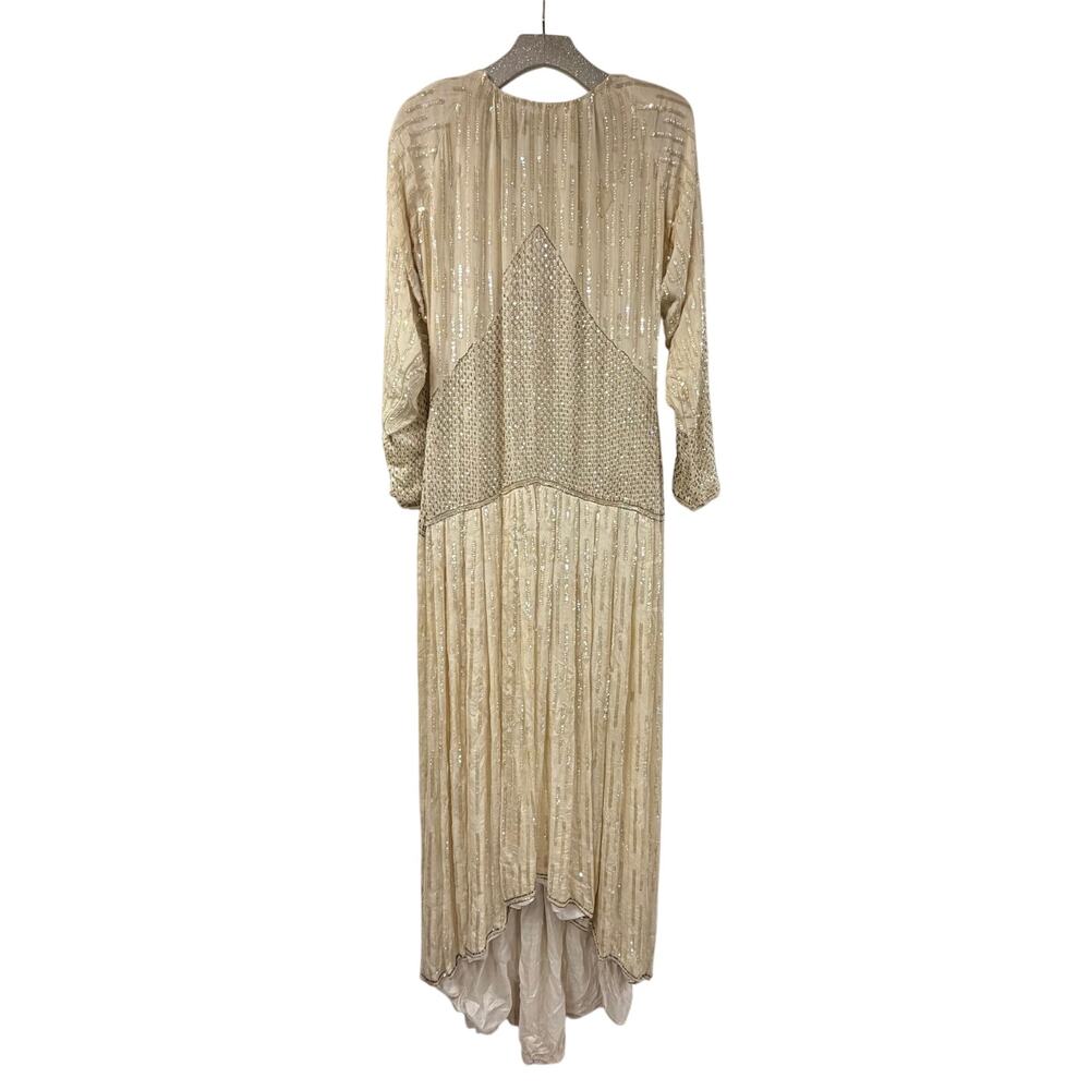 Beautiful Vintage Beaded Dress Ivory Fantasy Lisa Kane M Pure Silk Bow Sequin